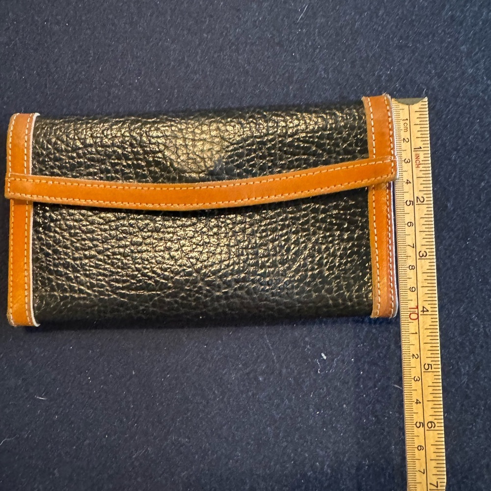 Blue and Tan Pebblesd Leather Wallet with Snap Closure